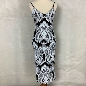 Dress The Population Ava Sequin Midi Dress In Black & White